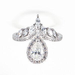 1 CT Moissanite 18k Gold Plated 925 Sterling Silver Pear Shape Crown Ring Size 6